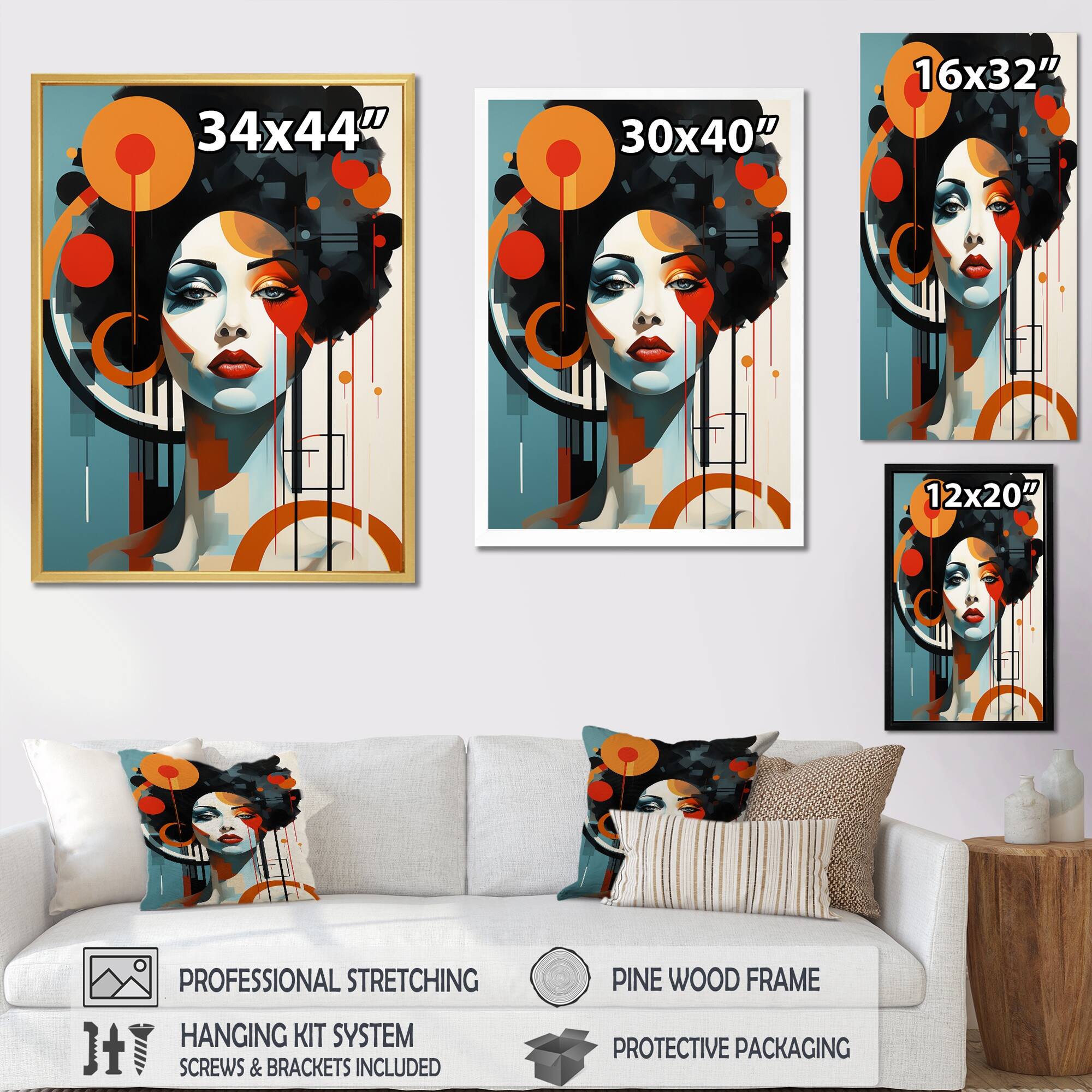 Designart "Geometric Art Deco Portrait Of Gracious Woman I" Fashion Woman Framed Wall Art Living